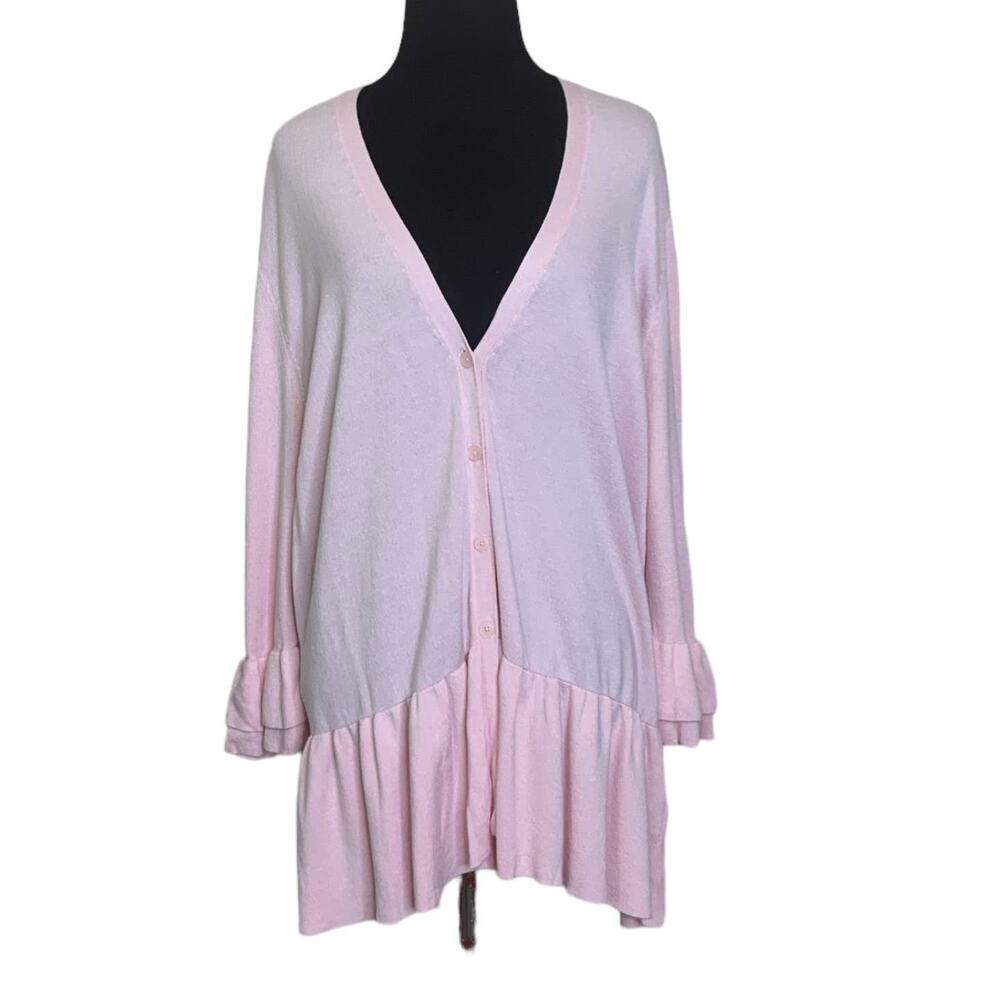 Lane Bryant Light pink ruffle sleeves hem  button up cardigan size 14/16